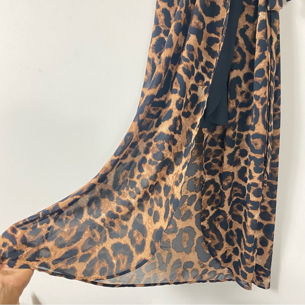 Bardot Brown Leopard Midi Wrap Dress - 4/XS - Picture 10 of 15